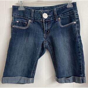 BUBBLEGUM USA Denim Blue Jean Shorts Low Rise CUFFED Bermuda Juniors‎ Size 5/6